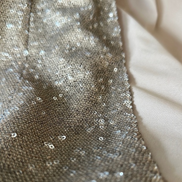 SAM EDELMAN | Champagne Gold Sequin Blazer Open Front 3/4 Sleeves - Picture 4 of 15